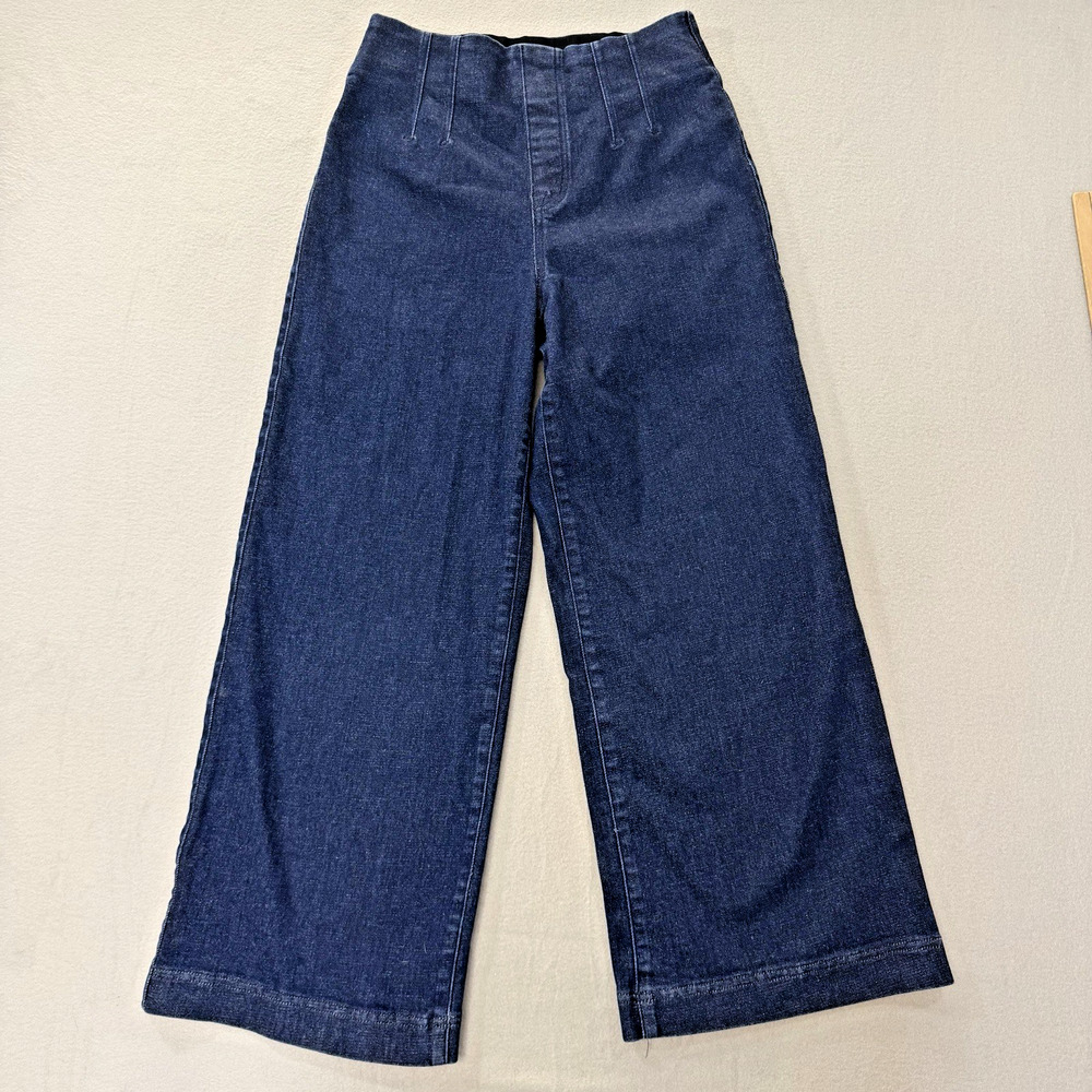 SPANX EveryWear Zero Waistband Jeans Pull on Wide Leg Cropped Dark Wash Medium